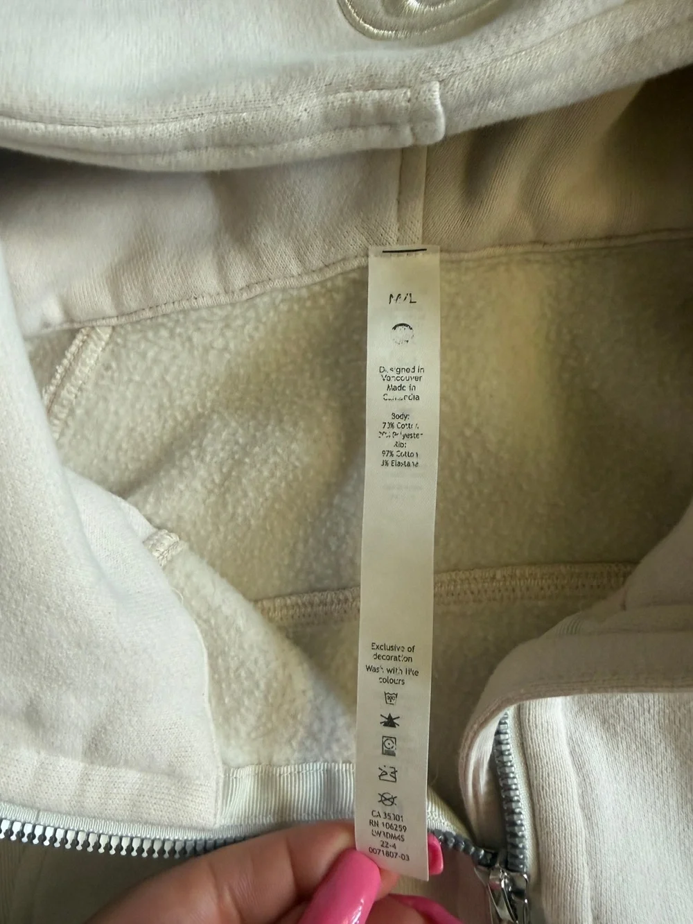 Lululemon Scuba Oversized Half-Zip Hoodie White Opal  Off-White Cream Beige M/L